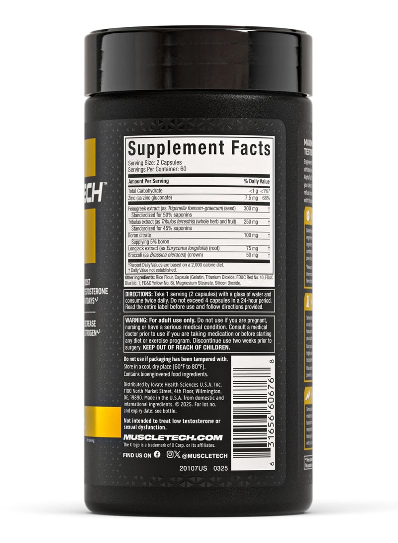 ماسل تيك مُعزز التستوستيرون بقوة قصوى ألفا تيست مع 300 ملغ من مستخلص الحلبة، 100 ملغ من مستخلص الشيلاجيت و100 ملغ من سترات البورون، يدعم قوة العضلات والطاقة، 120 كبسولة (إمداد لمدة 30 يومًا). - Image 2