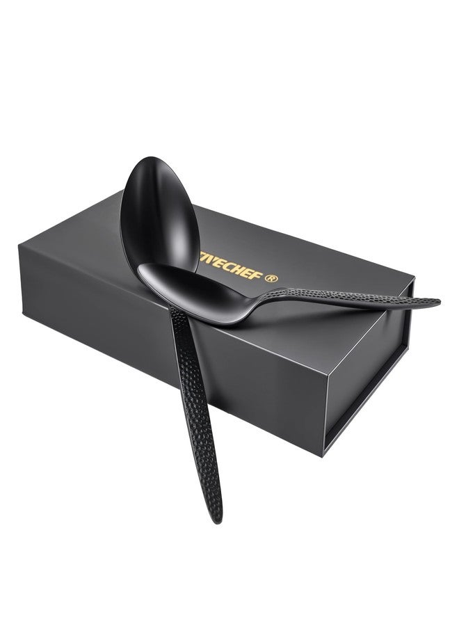 CREATIVECHEF Kunz Spoons, Chef Kunz Cooking Spoons, Stainless Steel Titanium Shiny Basting Spoon, 18/10 Stainless Steel, Plating Kunz Spoons, Dinner Serving Spoons (Black) - Image 1