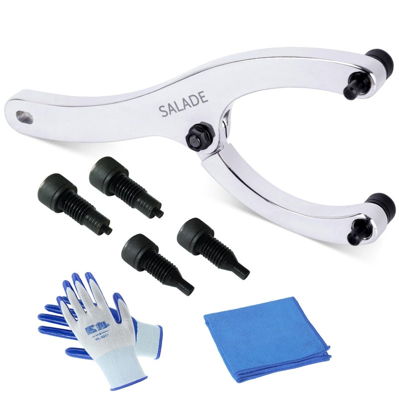 Salade 10-Inch Heavy Gland Nut Wrench with Handle, Adjustable Spanner Wrench for Removing Hydraulic Cylinder Glands Under 7 Inches, Includes 5/32", 1/4", 5/16", and 3/8" Pins, Gloves, and Towel - Image 1