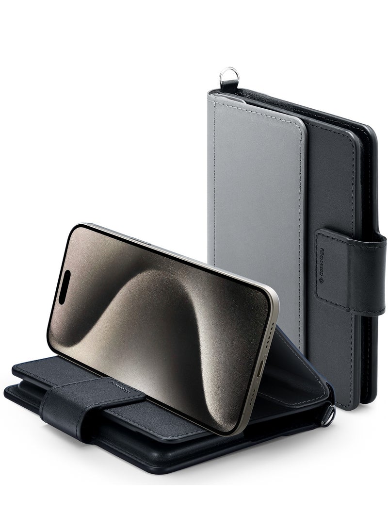 Caseology Nano Pop Passport Stand Holder RFID Blocking Secure Travel Documents Organizer Cover Premium Vegan Leather Card Slot Case with Magnetic Closure Sim Card Pin included - Black Sesame  - Image 1