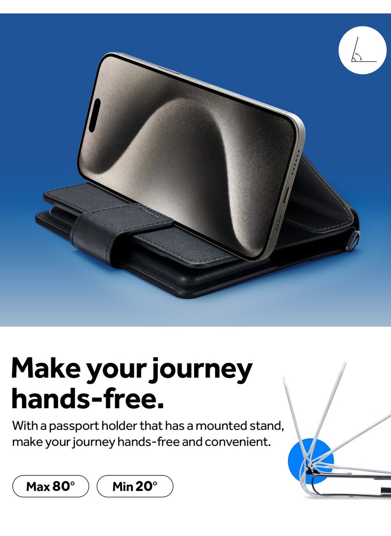 Caseology Nano Pop Passport Stand Holder RFID Blocking Secure Travel Documents Organizer Cover Premium Vegan Leather Card Slot Case with Magnetic Closure Sim Card Pin included - Black Sesame  - Image 4
