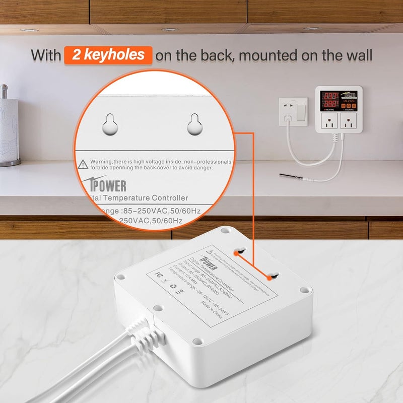 iPower 1200W Digital Thermostat Controller Heating Cooling 2 Stage Outlet for Reptiles Aquarium Homebrew Breeding Fermenter Seed Germination 58248F - Image 5