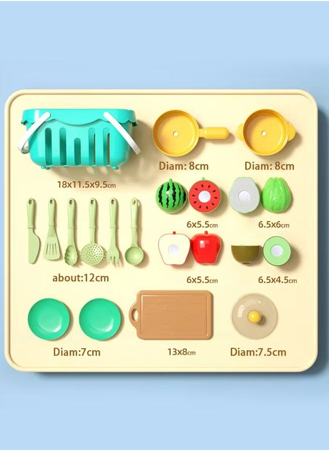Generic - Cutting Play Food Toys For Kids, Pretend Play Kitchen Accessories, Fake Fruits/Vegetables Set With Shopping Storage Basket, Plastic Board And Knife, Birthday Gifts/Educational Toy For Toddler Children (17Pcs) - Image 1