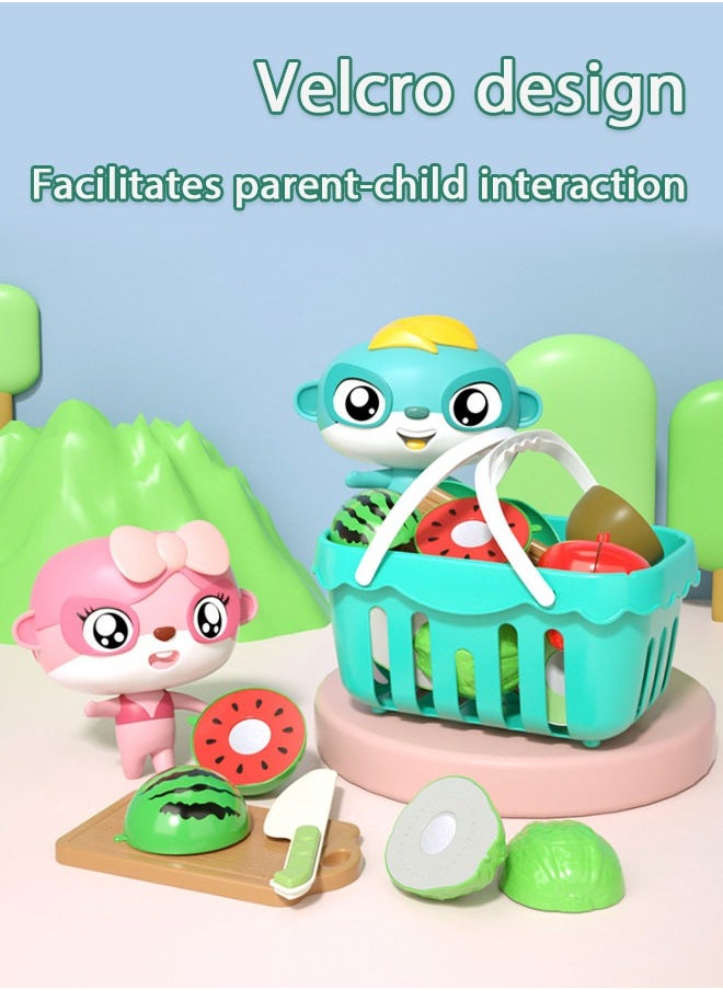 Generic - Cutting Play Food Toys For Kids, Pretend Play Kitchen Accessories, Fake Fruits/Vegetables Set With Shopping Storage Basket, Plastic Board And Knife, Birthday Gifts/Educational Toy For Toddler Children (17Pcs) - Image 1