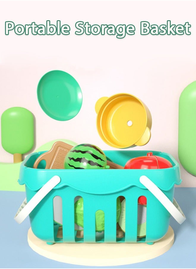 Generic - Cutting Play Food Toys For Kids, Pretend Play Kitchen Accessories, Fake Fruits/Vegetables Set With Shopping Storage Basket, Plastic Board And Knife, Birthday Gifts/Educational Toy For Toddler Children (17Pcs) - Image 1