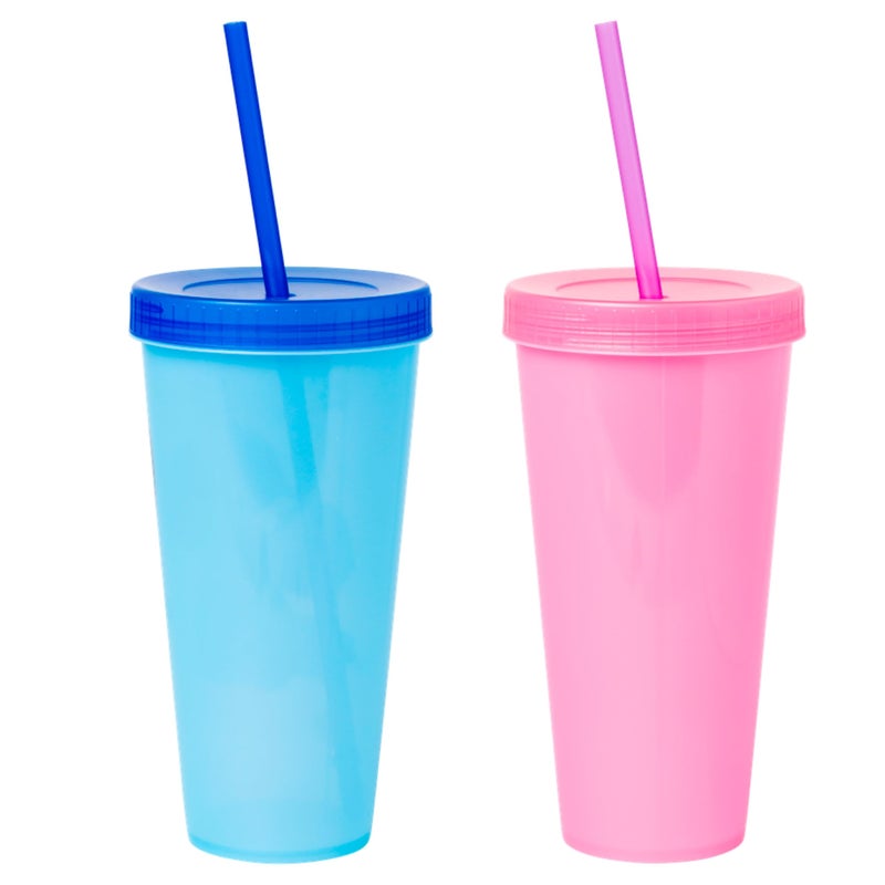 Silver Buffalo Disney Lilo and Stitch Angel Coconut Flowers 2 Pack Color Change Plastic Tumbler, 24-Ounce - Image 2