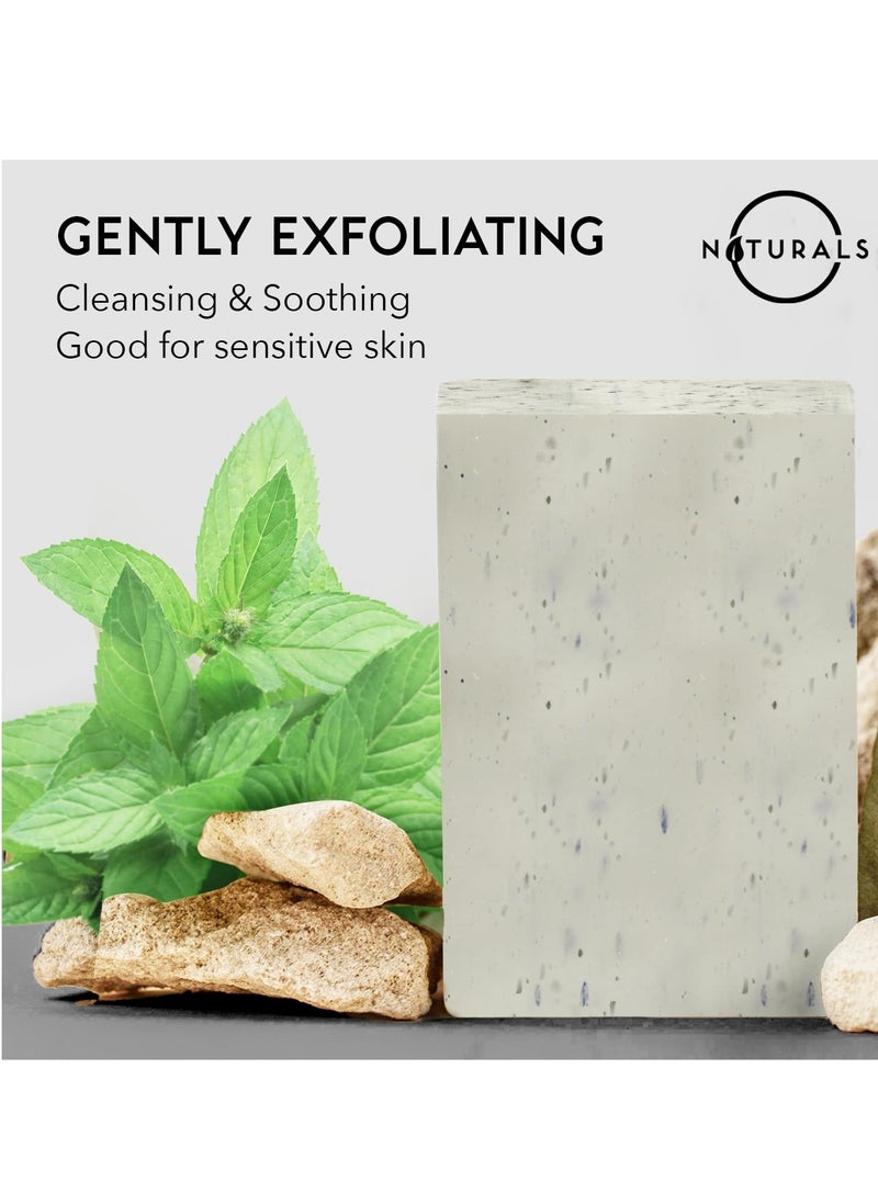 O Naturals O NATURALS 7.76 oz (3PC) Exfoliating Soap Bar with Dry Mint Leaves - Medium Grit Mens Soap - All Natural Exfoliation Bar Soap for Men - Mint Bar Soap - Face Soap Bar - Moisturizing Mens Face Bar Soap  - Image 3