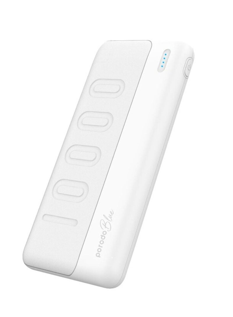 porodo Blue 10000mAh Slim Power Bank with Dual USB-A Output, Lightweight & Compact Design, Type-C Input, LED Indicator - White - Image 1