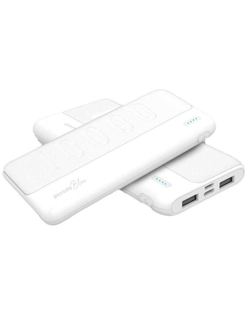 porodo Blue 10000mAh Slim Power Bank with Dual USB-A Output, Lightweight & Compact Design, Type-C Input, LED Indicator - White - Image 2