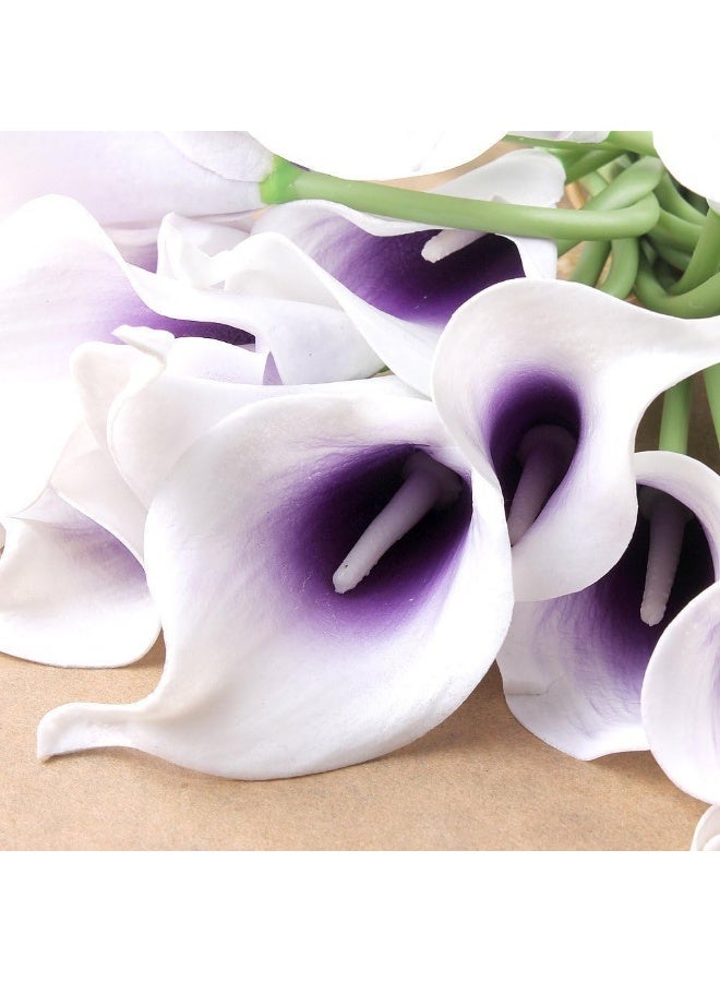 wuudi 20pcs Calla Lily Bridal Wedding Bouquet Head Latex Real Touch Flower Bouquets(Purple) - Image 1