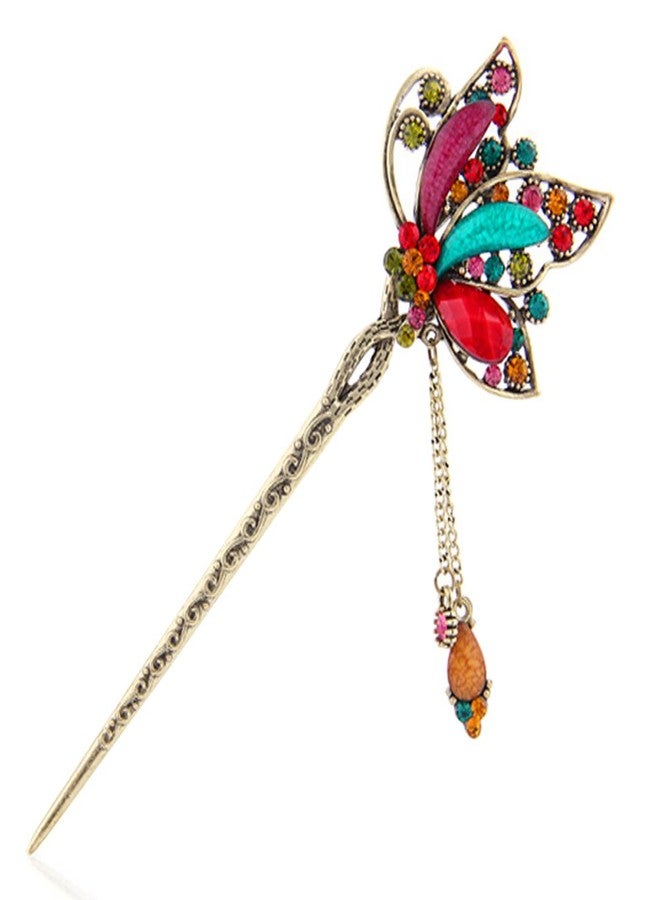 YOY Fashion Long Hair Decor Chinese Traditional Style Women Girls Hair Stick Hairpin Hair Making Accessory with Butterfly,Multicolor - Image 1