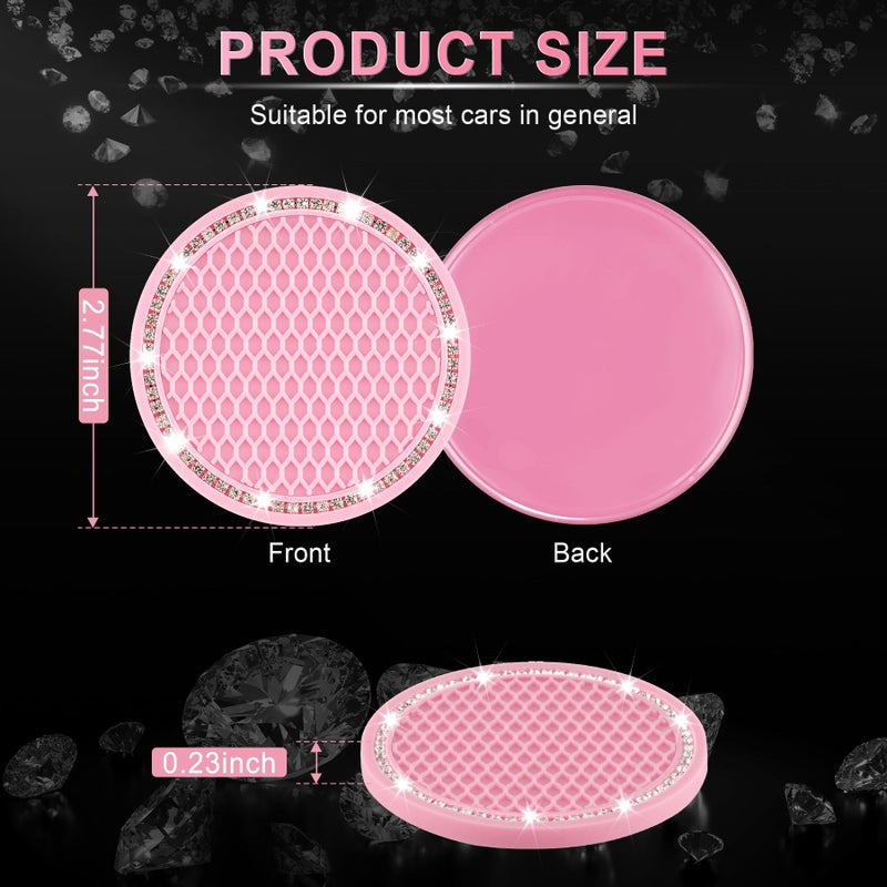 JUSTTOP Car Cup Holder Coaster, 2 Pack Universal Auto Anti Slip Cup Holder Insert Coaster, Bling Crystal Rhinestone Car Interior Accessories-Pink - Image 2