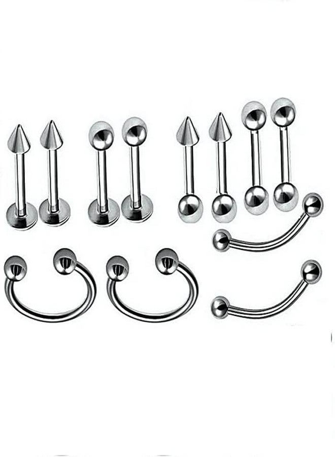 BEAUTIVIA Body Piercing Surgical Jewelry Set Navel Barbell Eyebrow Tragus Earring Lip Ring Nose Ring Pins Needle Stud,Tongue foreceps,hanging Kit Men Boys Girls Women 12 Pcs MENS EARRING COMBO - Image 1