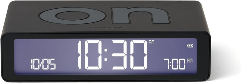 LEXON Flip Classic Luminous Morning Alarm Clock, Reversible with Face on Off and Snooze Function, LCD Screen and Touch Light, Rechargeable by USB-C – Black - Image 1