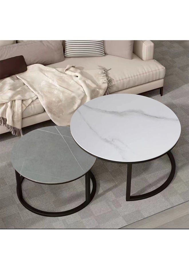 Sharpdo Nordic Light Luxury Wind Round Rock Desktop Two Piece Coffee Table - Image 5