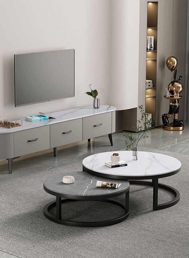 Sharpdo Nordic Light Luxury Wind Round Rock Desktop Two Piece Coffee Table - Image 3