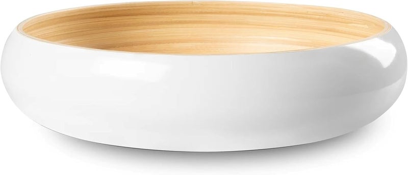 LEXA 12" Handmade White Bamboo Wooden Fruit Bowl for Kitchen Counter - 130 oz Lightweight Large Bamboo Wood Salad Bowl - Image 1
