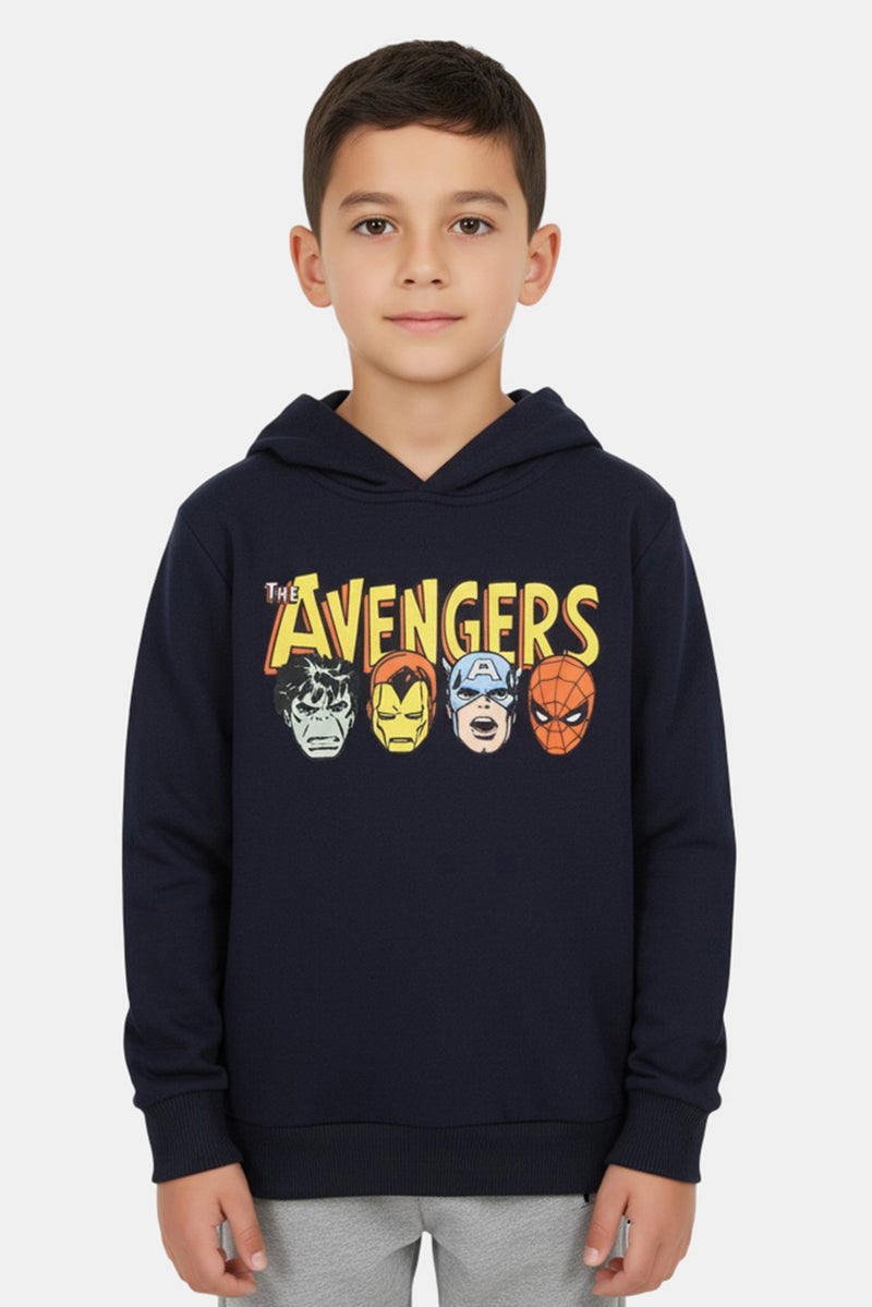 MARVEL هودي بأكمام طويلة للأطفال الأولاد بطباعة جرافيك، Navy - Image 1