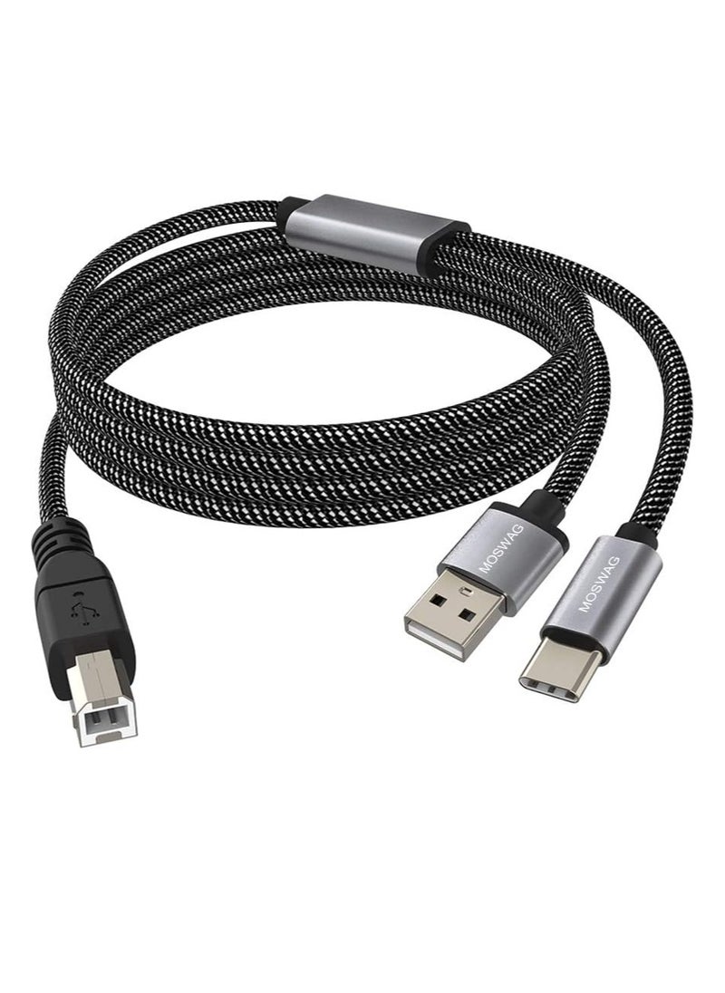 2In1 Usb Printer Cable 3.28Ft 1M With Usb C To Midi Cable Printer Cable Usb Midi Cable Usb C To Usb B Midi Cable Cable Compatible With Music Instrument Piano Midi Keyboard Usb Microphone