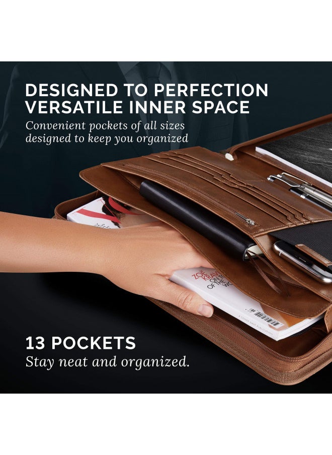 NERO MANETTI NERO MANETTI- Zippered Vegan Leather Padfolio/Portfolio Pad Holder-Business PU Leather Notepad Folder for Resumes, Interviews, iPad/Tablet, Phone, Legal Pad Notebook Executive Binder for Women, Men  - Image 3