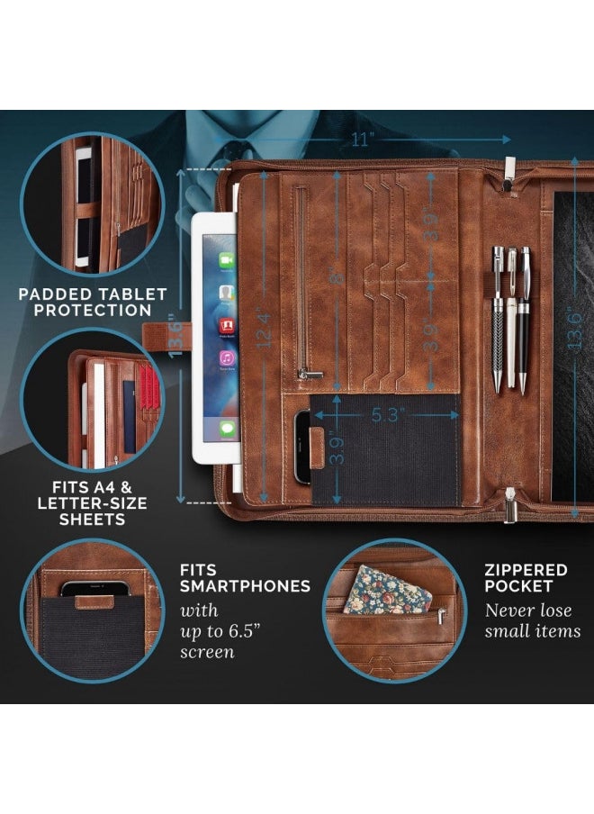 NERO MANETTI NERO MANETTI- Zippered Vegan Leather Padfolio/Portfolio Pad Holder-Business PU Leather Notepad Folder for Resumes, Interviews, iPad/Tablet, Phone, Legal Pad Notebook Executive Binder for Women, Men  - Image 2