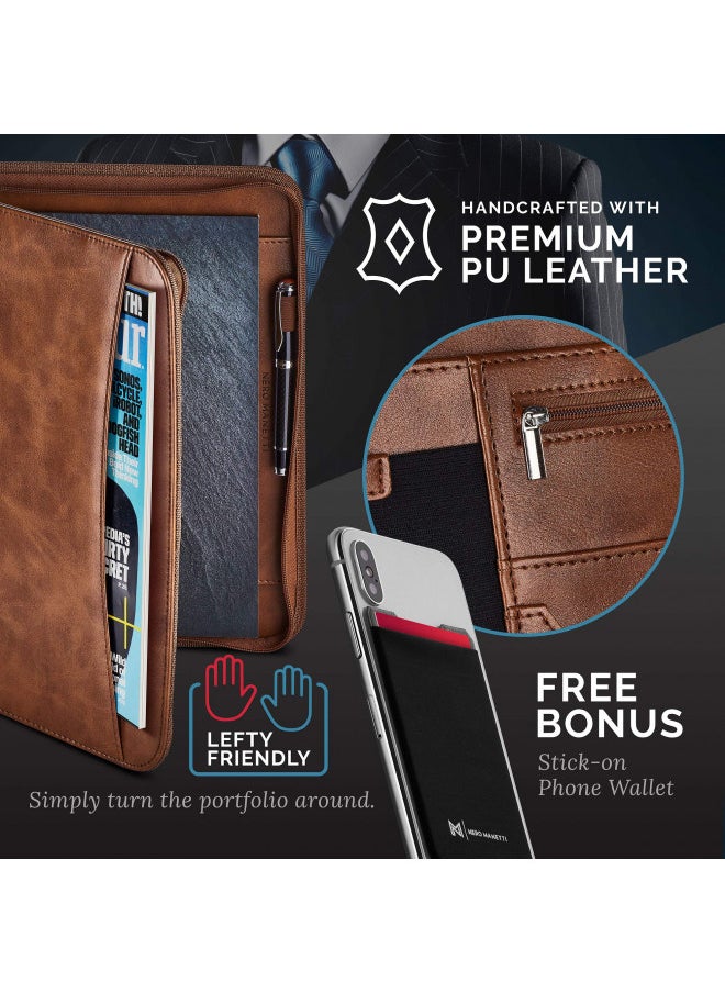 NERO MANETTI NERO MANETTI- Zippered Vegan Leather Padfolio/Portfolio Pad Holder-Business PU Leather Notepad Folder for Resumes, Interviews, iPad/Tablet, Phone, Legal Pad Notebook Executive Binder for Women, Men  - Image 4