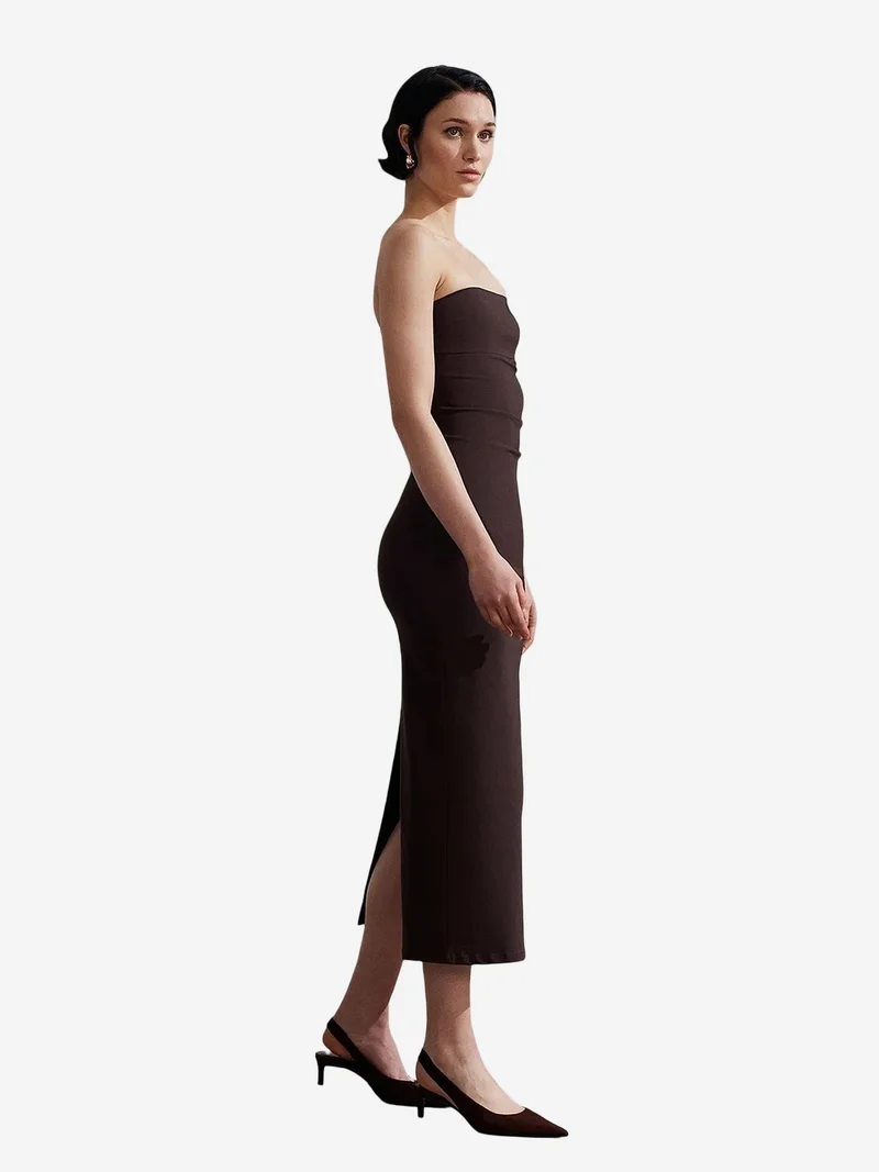 ديلفين DILVIN Strapless Bodycon Midi Dress With Slit