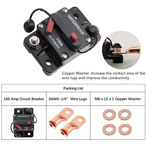 RVCAZON STETION 150 Amp Circuit Breaker Trolling with Manual Reset Car Marine Trolling Motors Boat ATV Manual Power Protect for Audio System Fuse 12V-48VDC Waterproof (150Amp) - Image 2