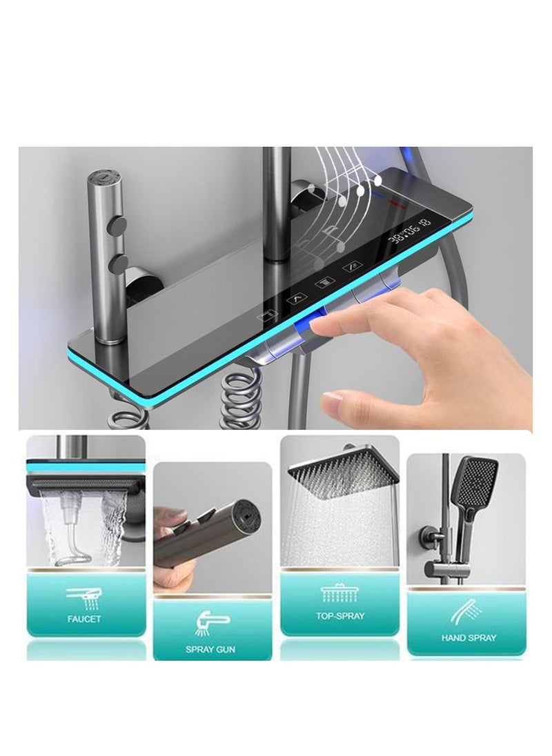 Beauenty Shower System Thermostatic 4-Function LED Digital Display Piano Key Wall-Mounted Shower Set with 12-Inch Overhead Shower Hand Showers Waterfall Tub Faucets and Bidet Sprayers Dark Grey  - Image 2