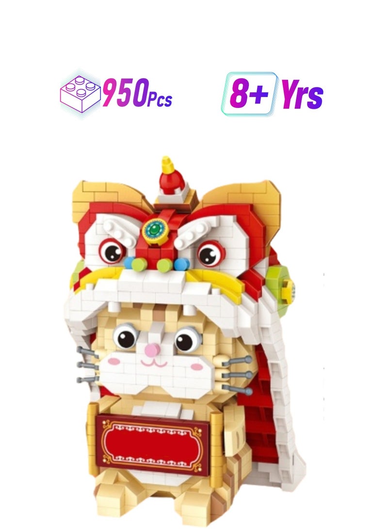 950pcs Lion And Lucky Cat, National Trend Assembly Model Ornaments Building Blocks Toys, Children'S Educational Game Gifts - Image 1