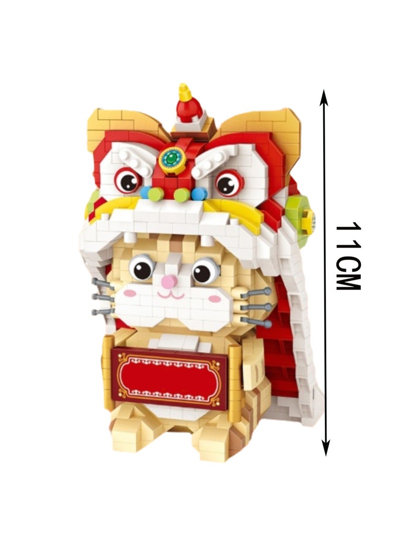 950pcs Lion And Lucky Cat, National Trend Assembly Model Ornaments Building Blocks Toys, Children'S Educational Game Gifts - Image 2