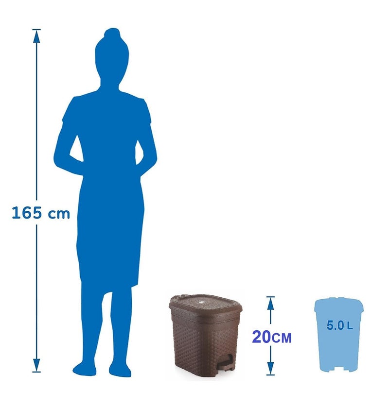 MOLTRES - Kleno (SMALL Size) Pedal Bin - Cap. 5 LTR - Plastic (Size-18cmx16cmx20cm) -Table, Desk Plastic Pedal Dustbin (Kleno_5 Bin, Brown) - Image 2
