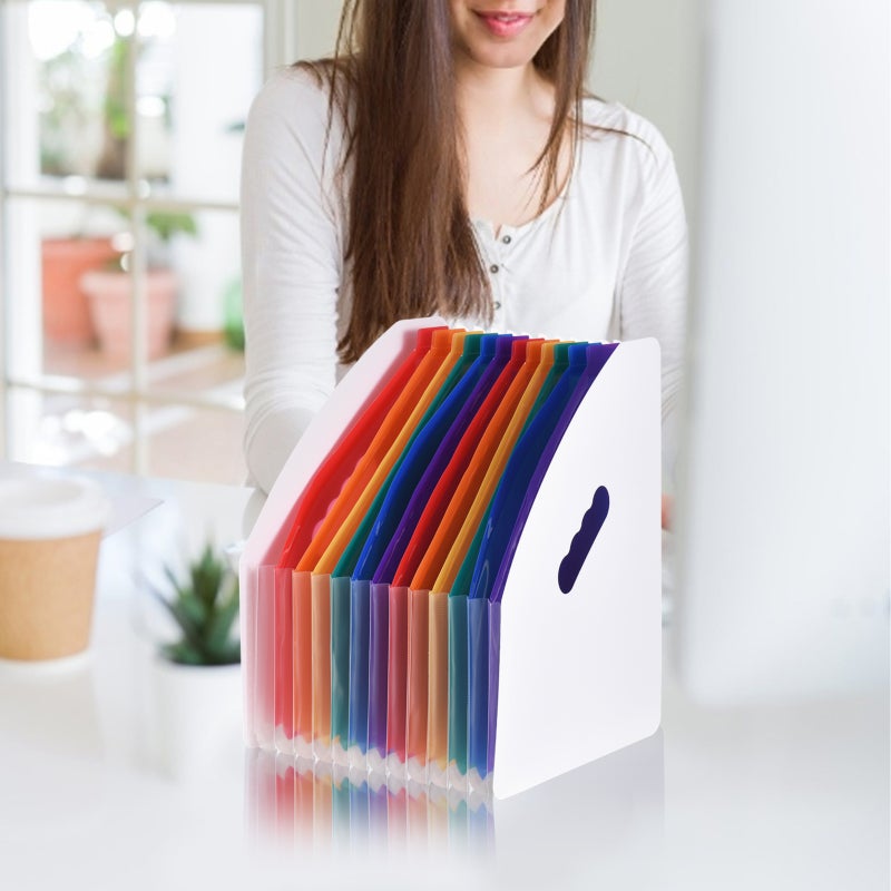 Accordian File Organizer Multicolor PP Material Standing Desktop File Box - Expandable 500-Sheet Capacity File Keeper with Tabs for Home Office School Travel Document Storage - Image 2