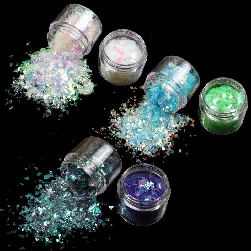 Allstarry 12 Colors Mermaid Nail Chunky Glitter Ultra-Thin Fluorescent Glass Paper Irregular Iridescent Sequin Flakes Glitters Sticker for Nails Art Decoration Hair Eyes Face Body DIY Craft - Image 4