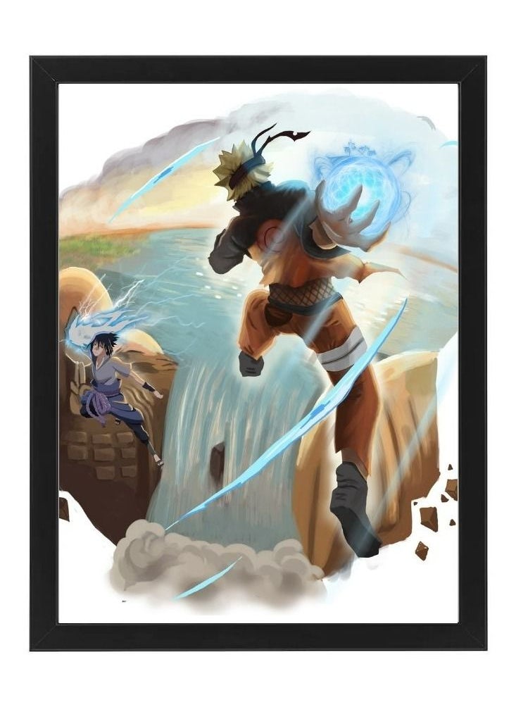 Digital Wall Art Poster Frame Naruto Uzumaki vs Sasuke Uchiha 21X30 Cm
