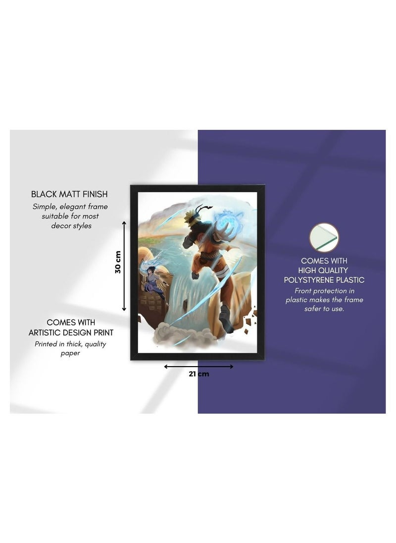 Digital Wall Art Poster Frame Naruto Uzumaki vs Sasuke Uchiha 21X30 Cm