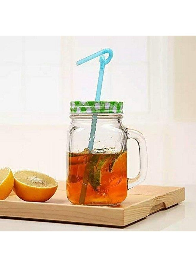 Ash & Roh® - Glass Mason Jar with Multi-Color Air-Tight Lids with Straw Mugs with Handle, Regular Mouth for Kitchen - 500 ML (1) - Image 4