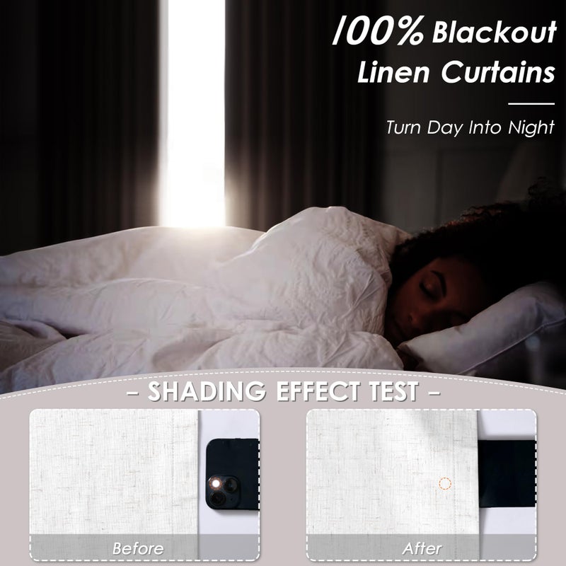 Nanspring Natural Linen 100% Black Out Curtains 108 Inches Long 2 Panels Set for Bedroom Cream Ivory Pinch Pleated Thermal Insulated Energy Efficient Curtains Living Room High Ceiling Length 9 FT Feet - Image 2