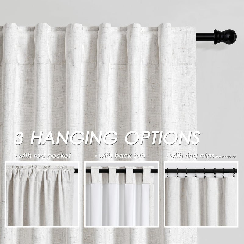 Nanspring Natural Linen 100% Black Out Curtains 108 Inches Long 2 Panels Set for Bedroom Cream Ivory Pinch Pleated Thermal Insulated Energy Efficient Curtains Living Room High Ceiling Length 9 FT Feet - Image 3