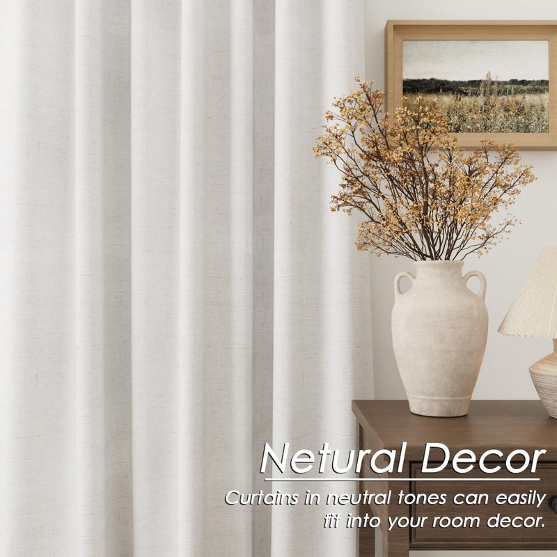 Nanspring Natural Linen 100% Black Out Curtains 108 Inches Long 2 Panels Set for Bedroom Cream Ivory Pinch Pleated Thermal Insulated Energy Efficient Curtains Living Room High Ceiling Length 9 FT Feet - Image 5