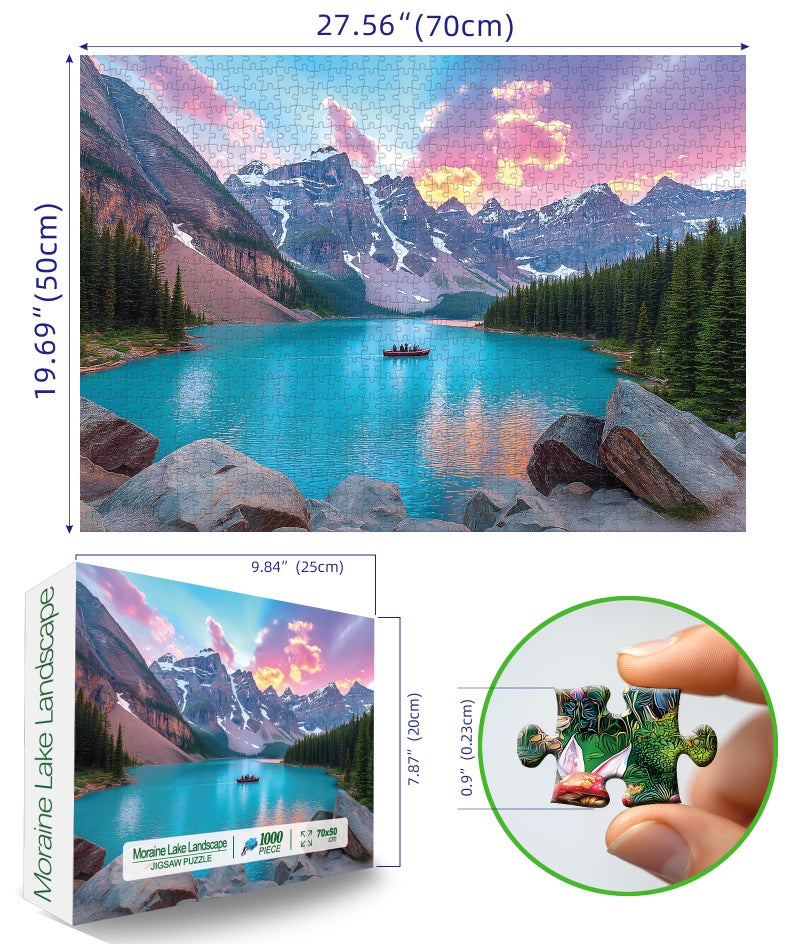 Blueforest Moraine Lake 1000 Piece Puzzle for Adults - Canadian Rockies National Park Jigsaw Puzzle, Challenging Landscape Art Gift with Poster, 27.5x19.7 Inch Wall Decor - Image 2