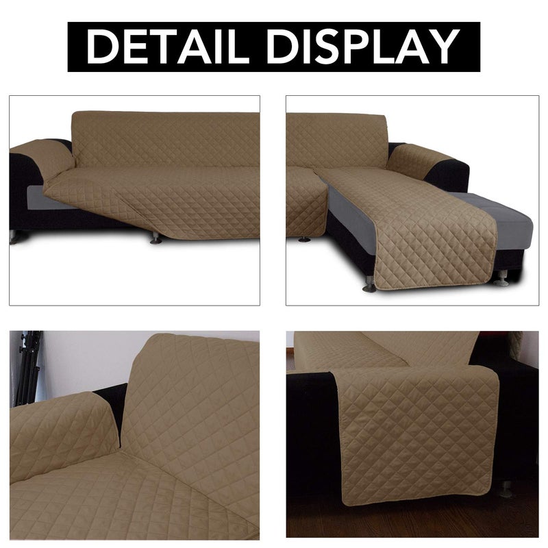 Easy-Going غطاء أريكة سهل الاستخدام لغطاء أريكة على شكل L غطاء أريكة مقسمة غطاء أريكة تشيس لوج غطاء قابل للعكس غطاء واقي للأثاث للحيوانات الأليفة والأطفال (كبير، بيج/بيج)، قابل للغسل في الغسالة - Image 3