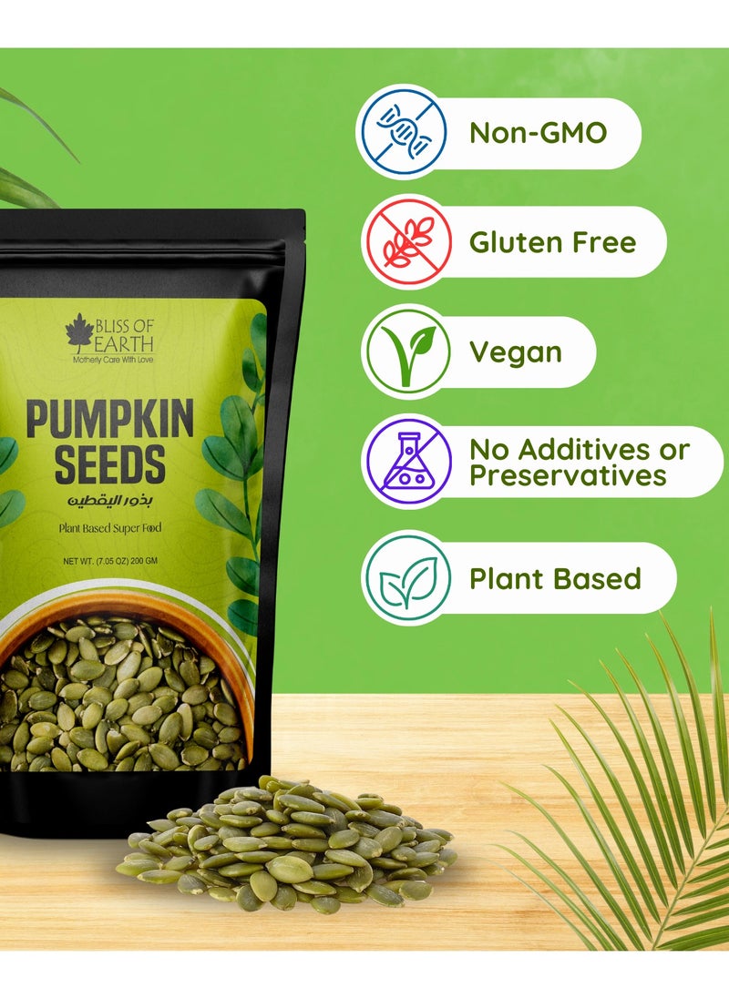 BLISS OF EARTH - 200g Pumpkin Seeds Dehulled for Eating & Weight Loss Natural immunity booster Superfood for Health Diet - Image 1