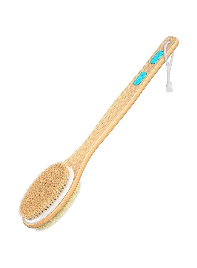 Shower Brush with Soft and Stiff Bristles, Bath Dual-Sided Long Handle Back Scrubber Body Exfoliator for Wet or Dry Brushing - Image 1