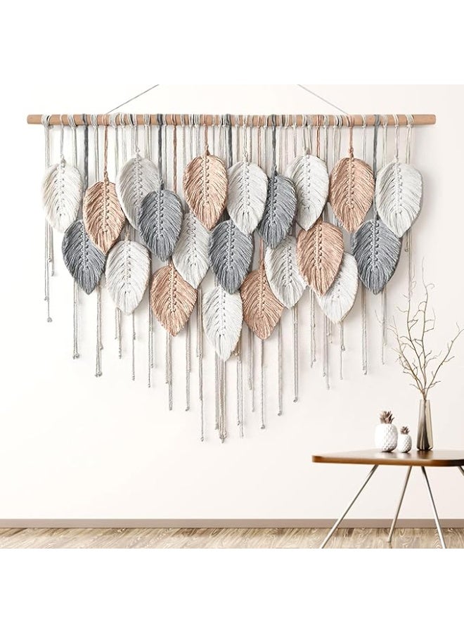 انتيكيانو مكرمية كبيرة للتعليق على الحائط بساط منسوج بنمط بوهيمي انيق وعصري مصنوع يدويا لديكور المنزل والشقة وغرفة المعيشة النوم والحضانة 39 انش عرض × 29.5 طول رمادي - Image 1