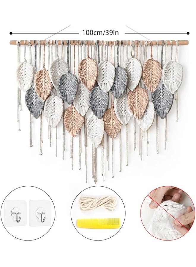 انتيكيانو مكرمية كبيرة للتعليق على الحائط بساط منسوج بنمط بوهيمي انيق وعصري مصنوع يدويا لديكور المنزل والشقة وغرفة المعيشة النوم والحضانة 39 انش عرض × 29.5 طول رمادي - Image 4