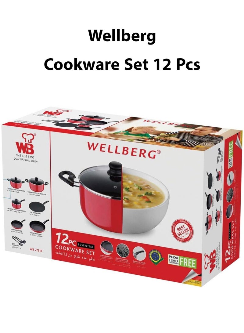 ويلبرج ويلبيرج طقم اواني طهي من الالومنيوم المقاوم للالتصاق مكون من 12 قطعة - Image 2