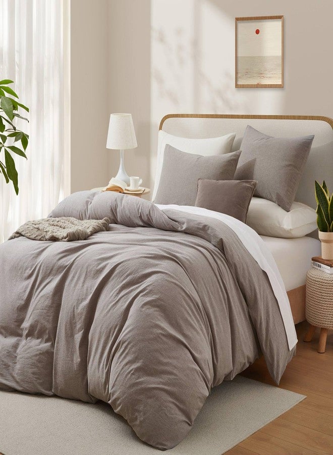LOVQUE 100% Cotton Duvet Cover Set Twin Size, Mauve Brown Linen-Like Natural Bedding Set with Zipper Closure (No Comforter), Twin Size, Duvet Cover (68"x90") x 1, Pillowsham(20"x26") x 1 - Image 2
