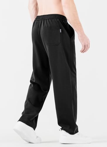 HHZ Men's Cotton Casual Loose Fit Sweatpants Yoga Baggy Sweats Open Bottom Sweatpants Lounge Jogging Gym Workout Pants Wide Leg Sweatpant(Y001Black,32) - Image 4