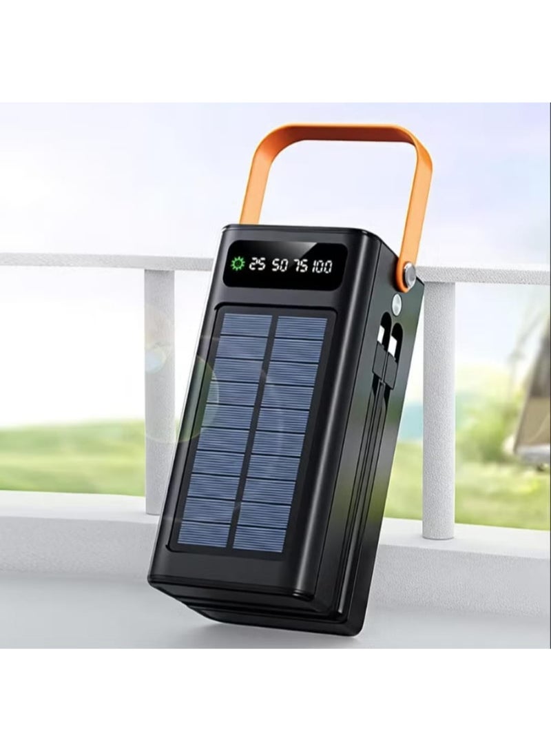 باور بانك طاقة شمسية سعة 100,000 مللي أمبير - مزود بـ 4 كابلات مدمجة وشاشة رقمية LED - شاحن سفري فائق القوة يدعم شحن 6 أجهزة مع إضاءة طوارئ - Image 4